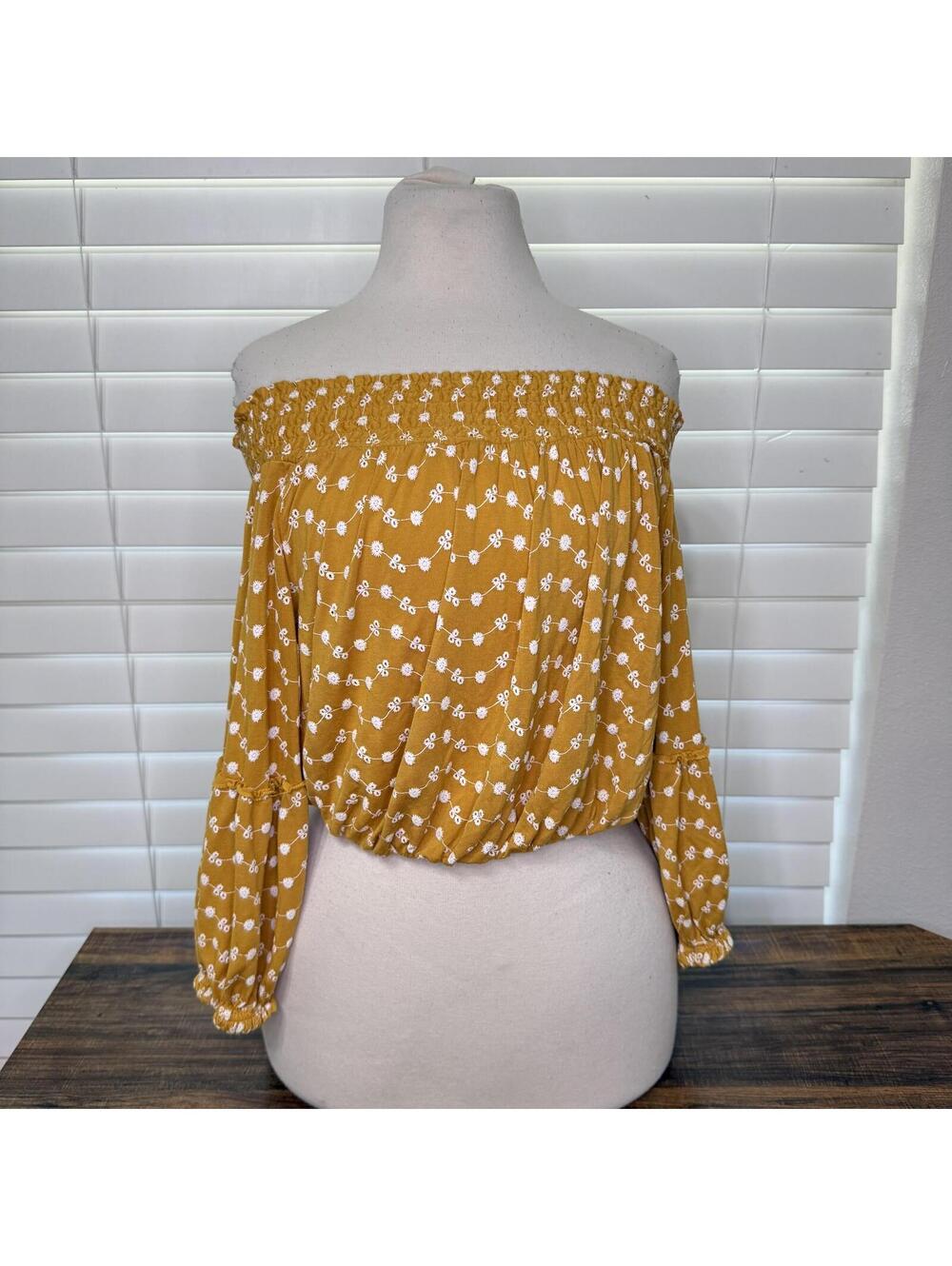 Kontrol Yellow Off-Shoulder Floral Blouse Medium